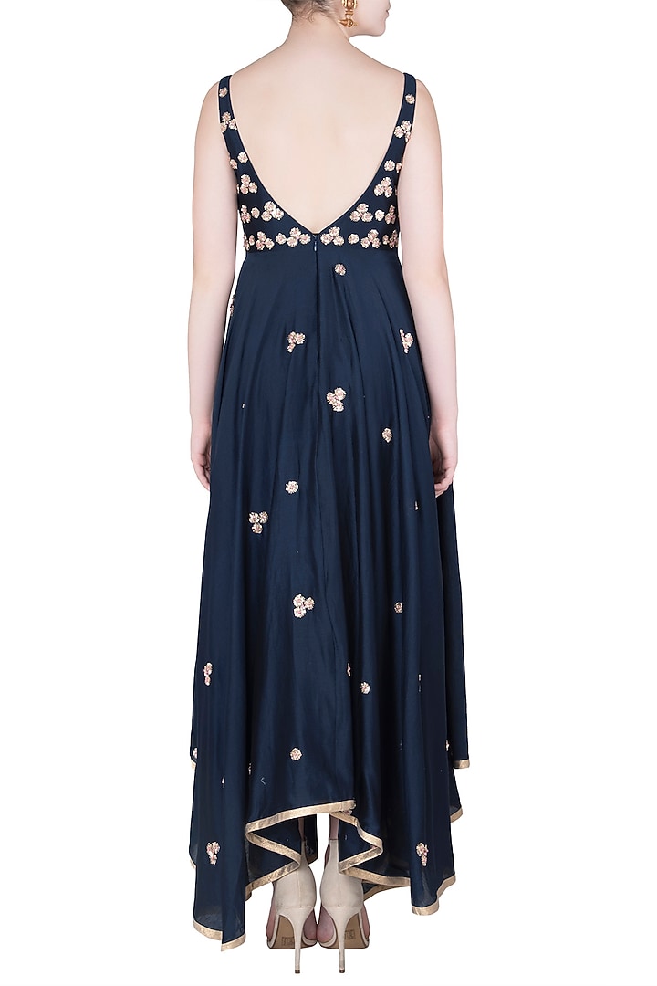 Blue high low embroidered anarkali gown set available only at Pernia's Pop Up Shop.