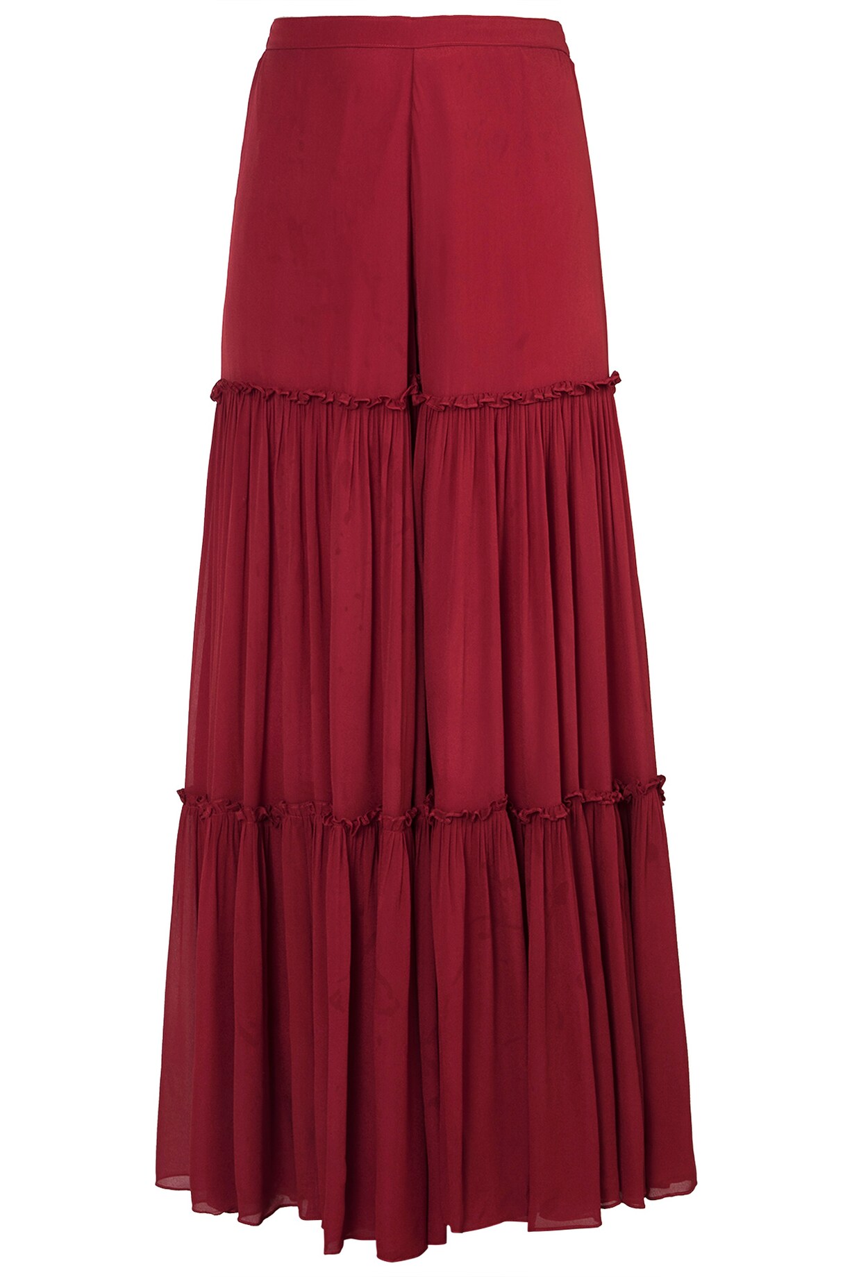 Red embroidered cape with crop top and palazzo pants available only at ...