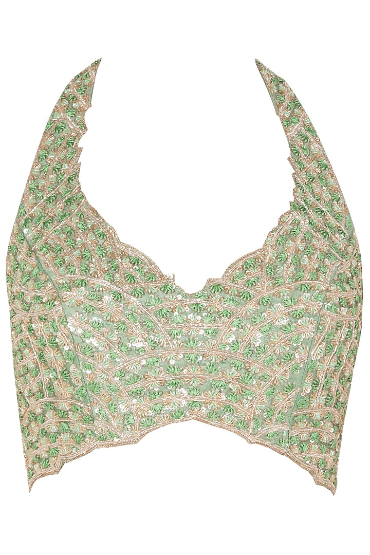 Seaglass green sequin sari set in raw slik and shimmer net available only at Pernia's Pop Up Shop.
