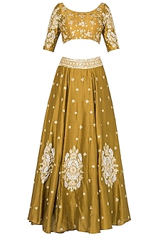 Mustard lehenga with quater sleeves blouse in chanderi silk available ...