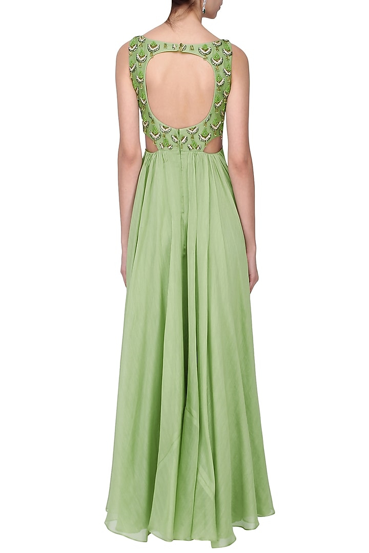 Mint embroidered side cut anarkali set available only at Pernia's Pop Up Shop.