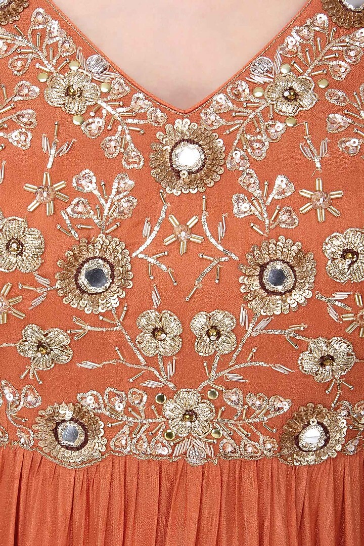 Orange and maroon embroidered anarkali set available only at Pernia's Pop Up Shop.