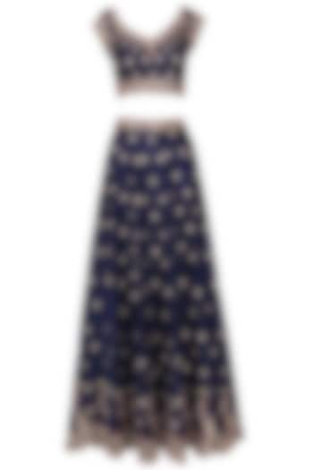 Royal Blue Embroidered Lehenga Set by Pleats by Kaksha & Dimple
