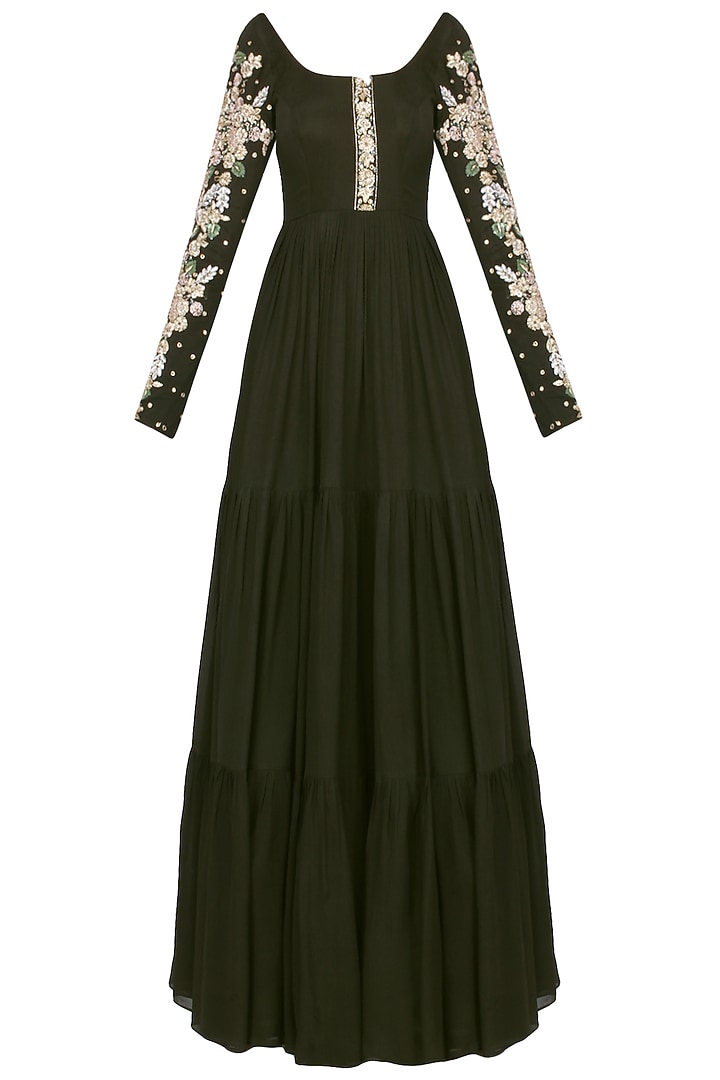 Evneet Kaur in ITRA - Olive Green Tissue-Organza Anarkali Set