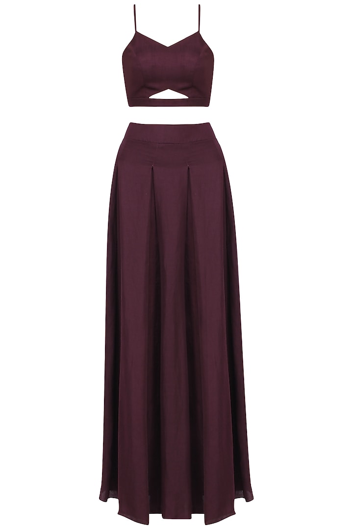 Marsala croptop and skirt with embroidered jacket available only at Pernia's Pop Up Shop.