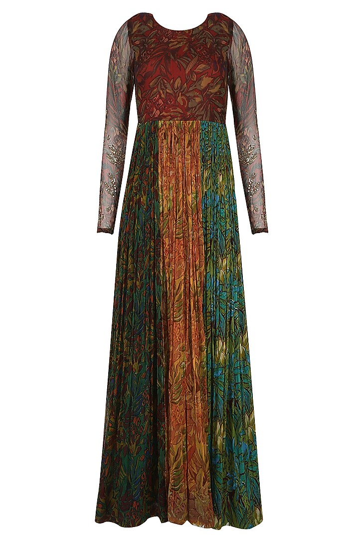 Maroon rapid print dress with sequinned cape and leggings available only at Pernia's Pop Up Shop.