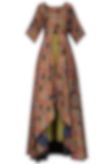 Multicolor Vintage Print Flared Tunic with Olive Wrap Pants by Pallavi Jaipur