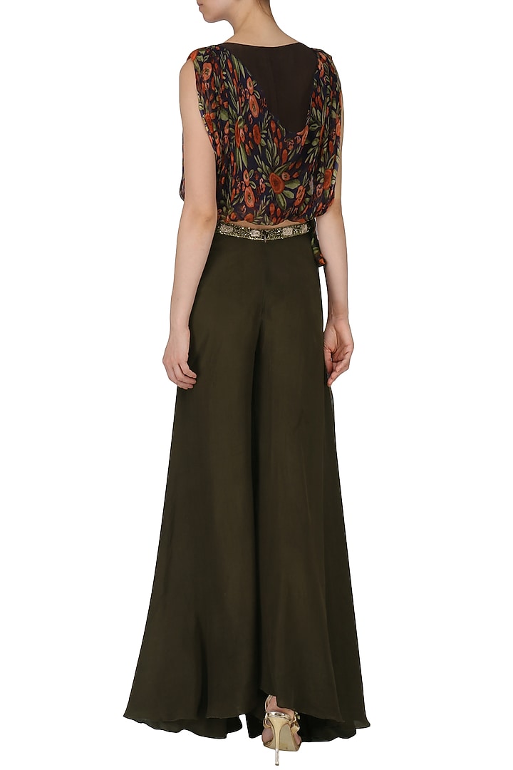 Brown embroidered top with palazzo and tie over layer set available only at Pernia's Pop Up Shop.