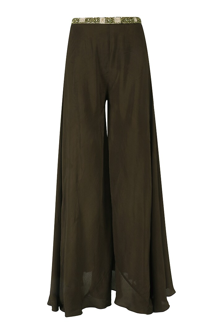 Brown embroidered top with palazzo and tie over layer set available only at Pernia's Pop Up Shop.