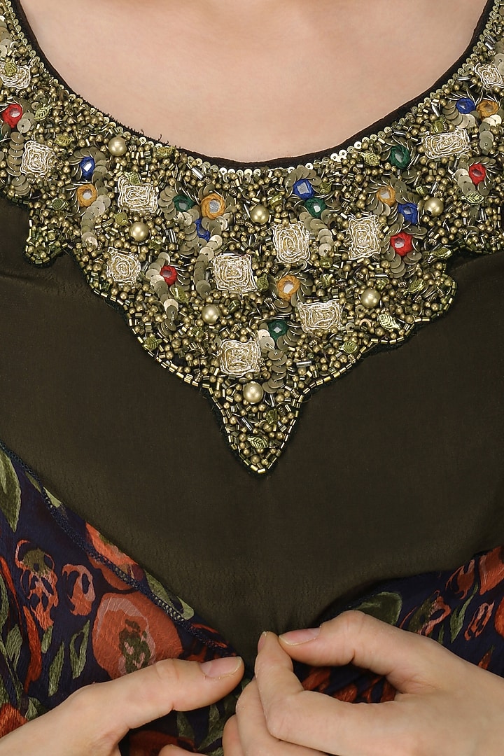 Brown embroidered top with palazzo and tie over layer set available only at Pernia's Pop Up Shop.