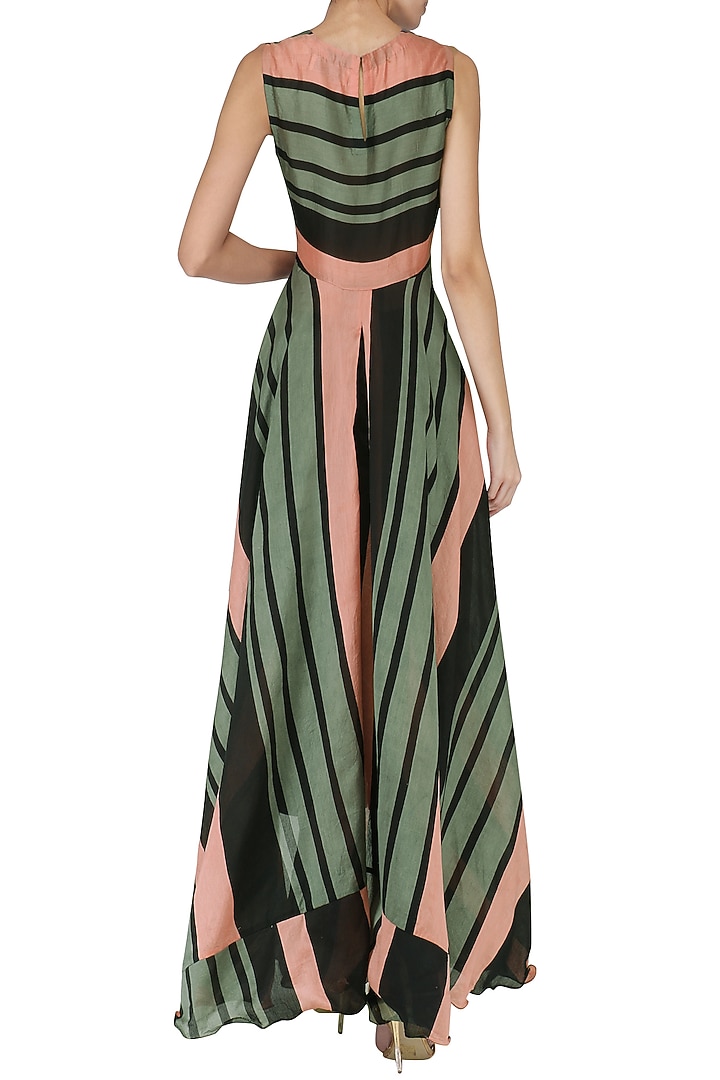 Salmon pink and steel grey printed kurta with culottes available only at Pernia's Pop Up Shop.