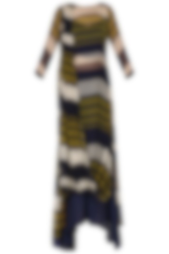 Olive Green and Navy Blue Printed Kurta with Pants by Pallavi Jaipur