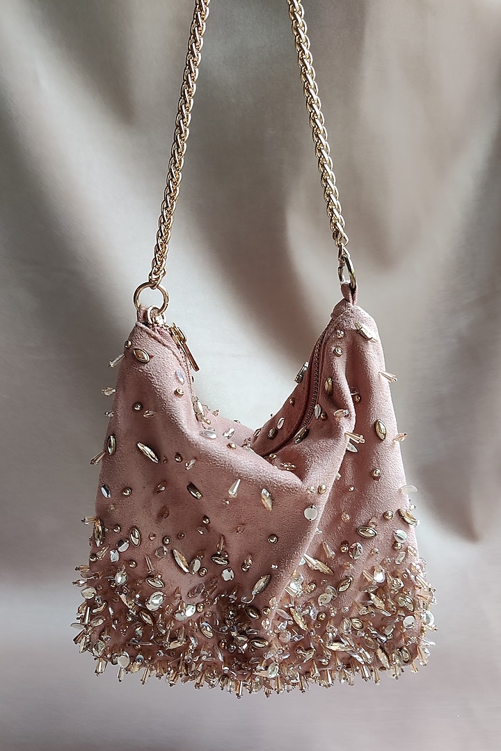 Pink Hand Embroidered Shoulder Bag by PLODE