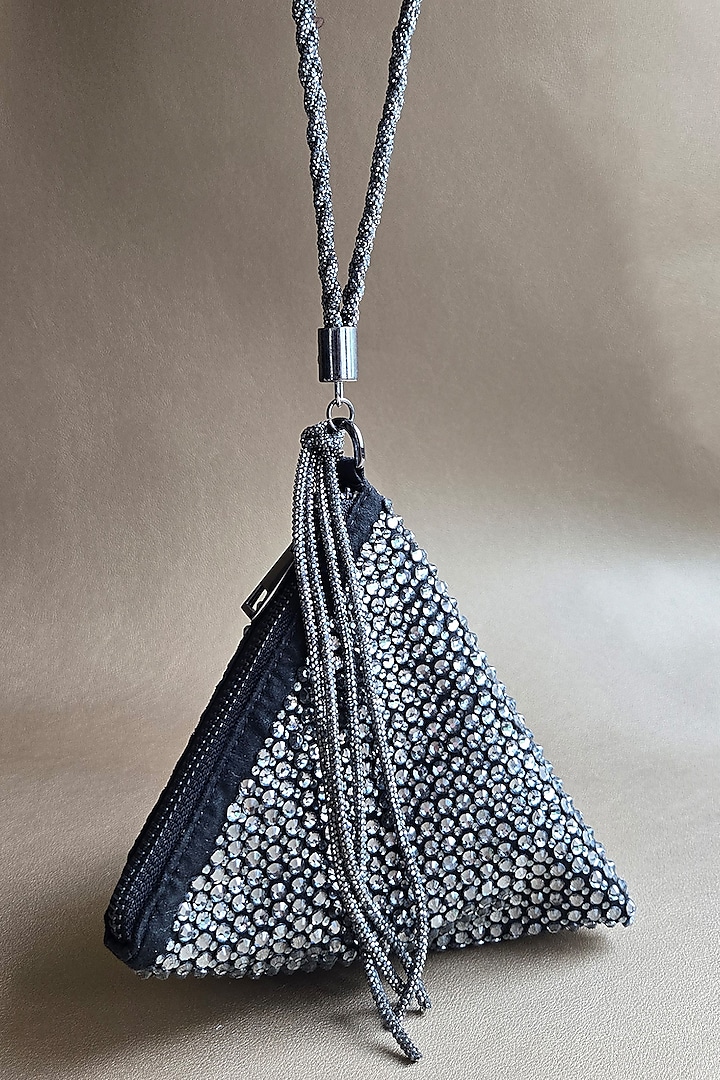 Grey Suede Crystal Embellished Hand Bag by PLODE at Pernia's Pop Up Shop