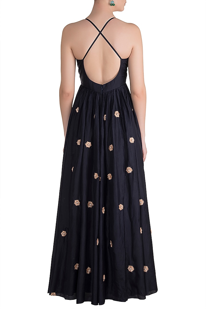Dark  Deep  Steel  Blue Embroidered Anarkali Set With Dupatta main image 1