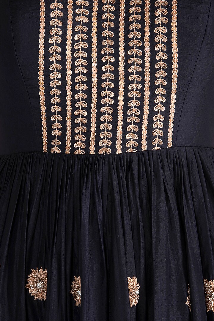 Dark Blue Embroidered Wedding Anarkali With Dupatta by Pleats by Kaksha & Dimple at Pernia's Pop Up Shop