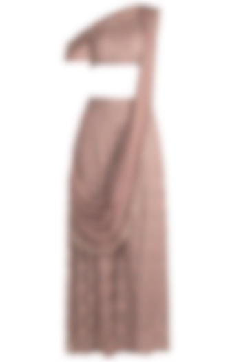 Pink Embroidered Draped Crop Top With Palazzo Pants & Dupatta by Pleats by Kaksha & Dimple