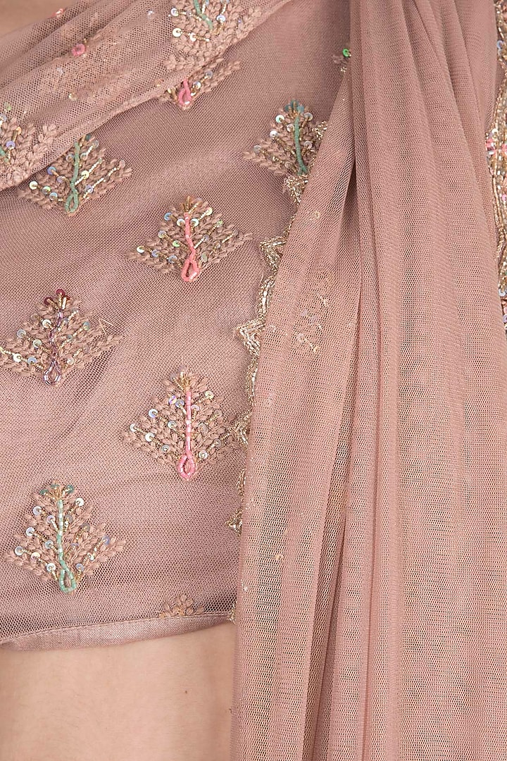 Pink Embroidered Draped Crop Top With Palazzo Pants & Dupatta by Pleats by Kaksha & Dimple at Pernia's Pop Up Shop