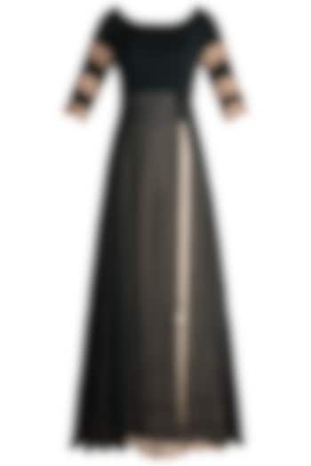 Dark Green Embellished Tunic With Ivory Palazzo Pants by Pleats by Kaksha & Dimple at Pernia's Pop Up Shop