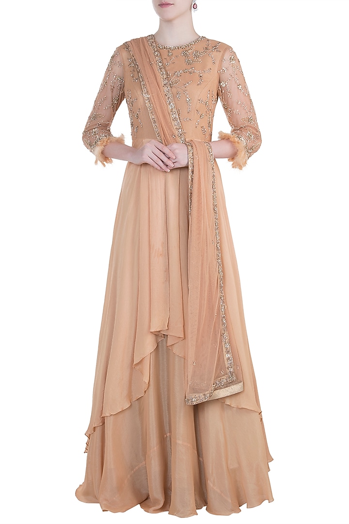 Orange embroidered anarkali set available only at Pernia's Pop Up Shop.