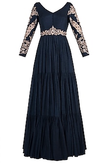 Midnight blue embroidered anarkali set available only at Pernia's Pop ...