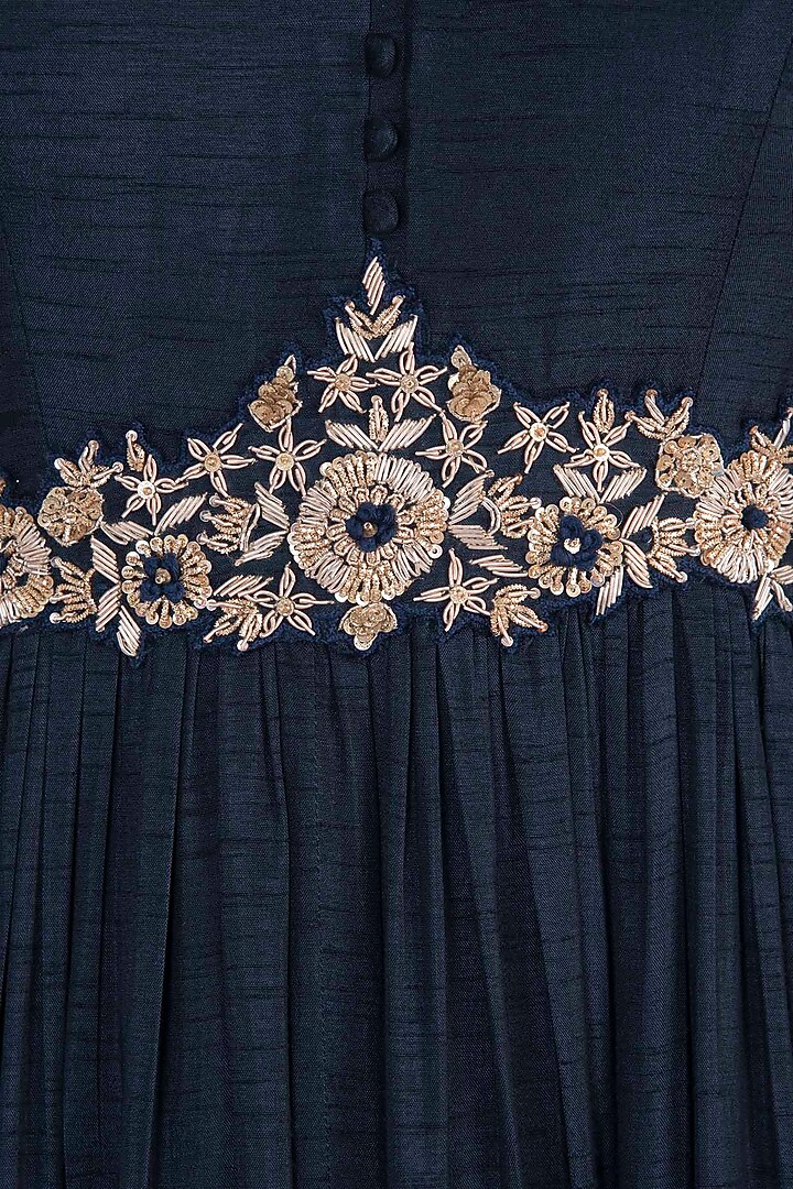 Midnight blue embroidered anarkali set available only at Pernia's Pop Up Shop.