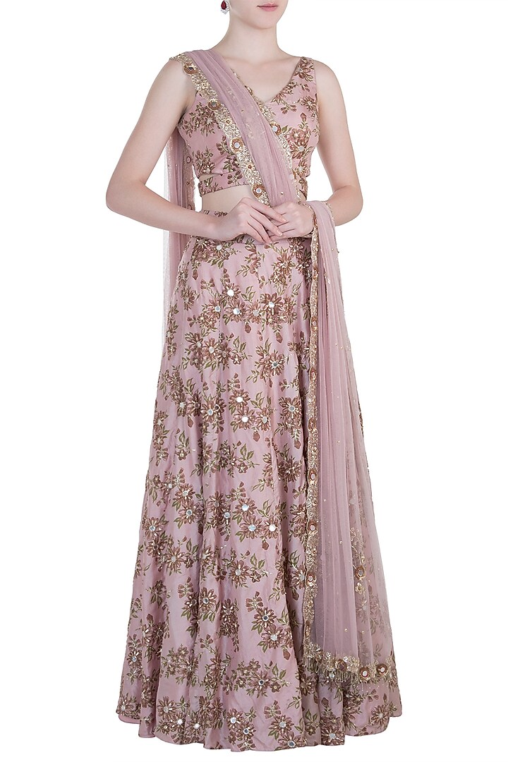 Pink embroidered lehenga set available only at Pernia's Pop Up Shop.