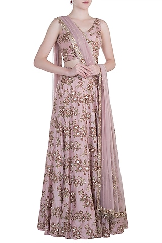 Pink embroidered lehenga set by PLEATS BY KAKSHA & DIMPLE
