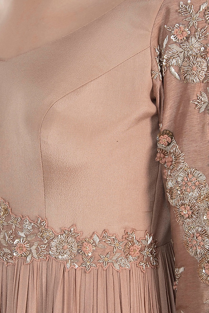 Pink embroidered Wedding Anarkali gown with dupatta by Pleats by Kaksha & Dimple at Pernia's Pop Up Shop