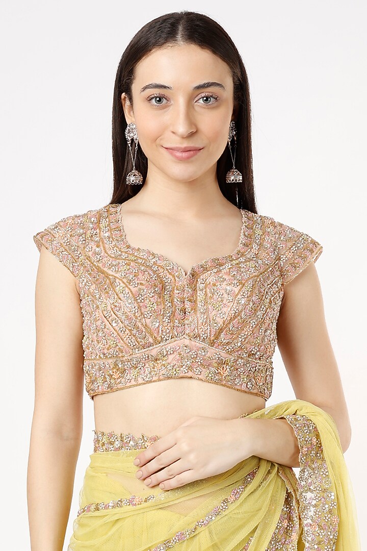 Yellow Embroidered Wedding Saree Set by Peppermint Diva at Pernia's Pop Up Shop