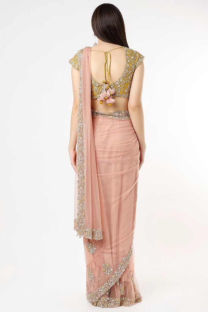 Blush Pink Zardosi Embroidered Wedding Saree Set by Peppermint Diva at Pernia's Pop Up Shop