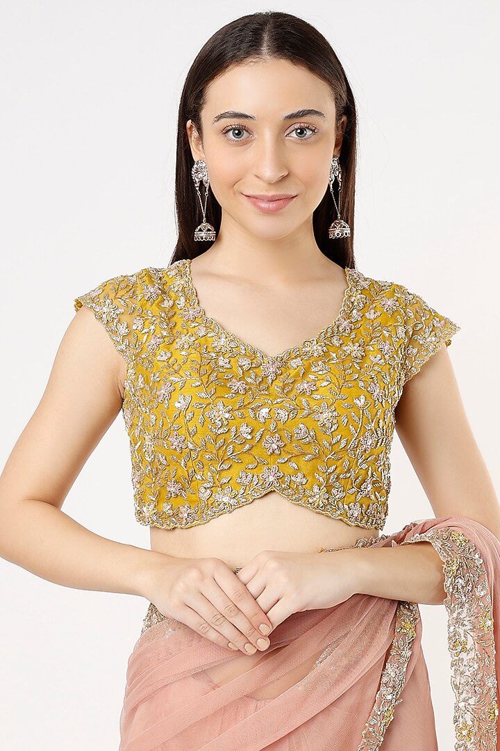 Blush Pink Zardosi Embroidered Wedding Saree Set by Peppermint Diva at Pernia's Pop Up Shop