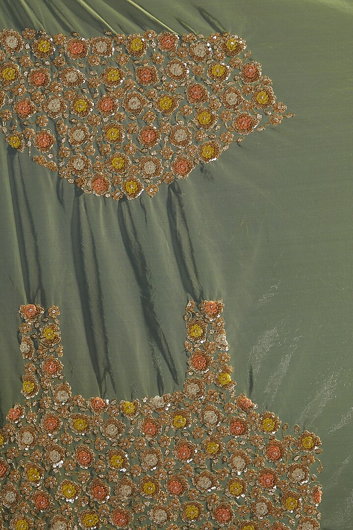 Peach Net Embroidered Wedding Saree Set by Peppermint Diva at Pernia's Pop Up Shop