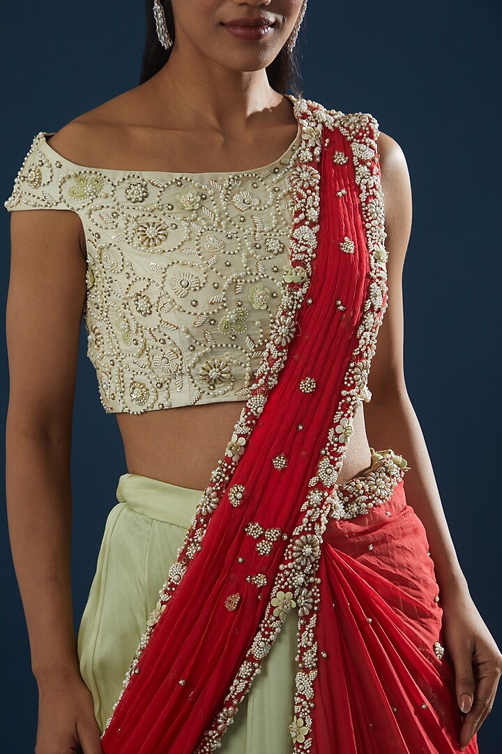 Mint Green Georgette Embroidered Wedding Lehenga Set by Peppermint Diva at Pernia's Pop Up Shop