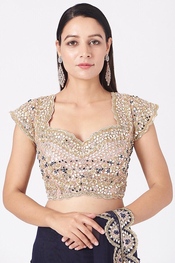 Midnight Blue Zardosi Embroidered Wedding Lehenga Saree Set by Peppermint Diva at Pernia's Pop Up Shop