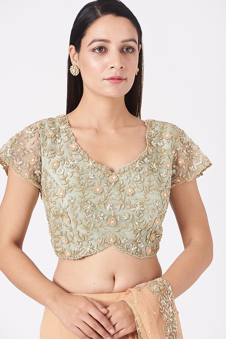 Peach Sequins Embroidered Wedding Lehenga Saree Set by Peppermint Diva at Pernia's Pop Up Shop