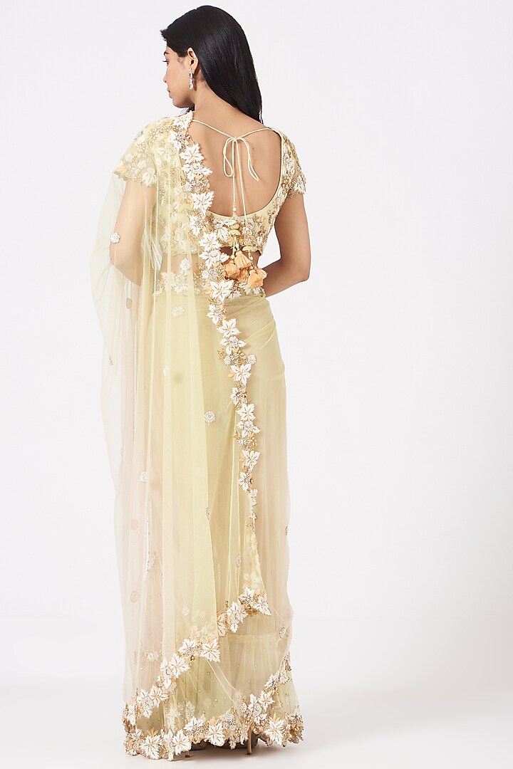 Mint Mirror Embroidered Wedding Lehenga Saree Set by Peppermint Diva at Pernia's Pop Up Shop