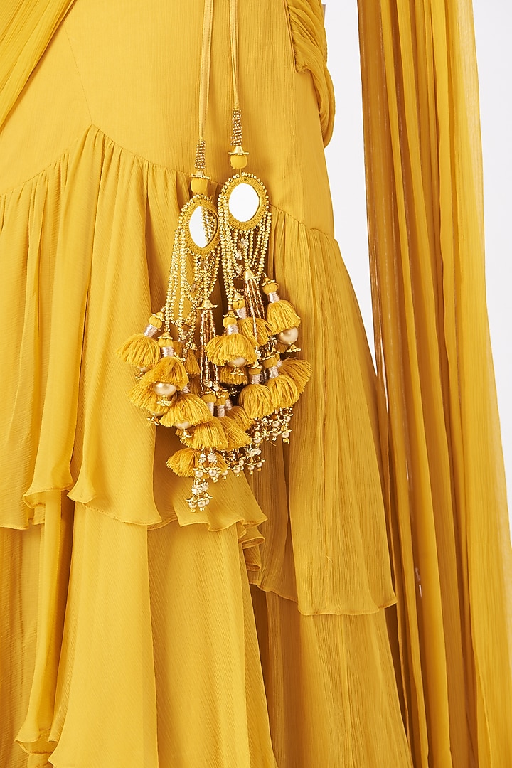 Yellow Ruffled Wedding Lehenga Saree Set by Peppermint Diva at Pernia's Pop Up Shop
