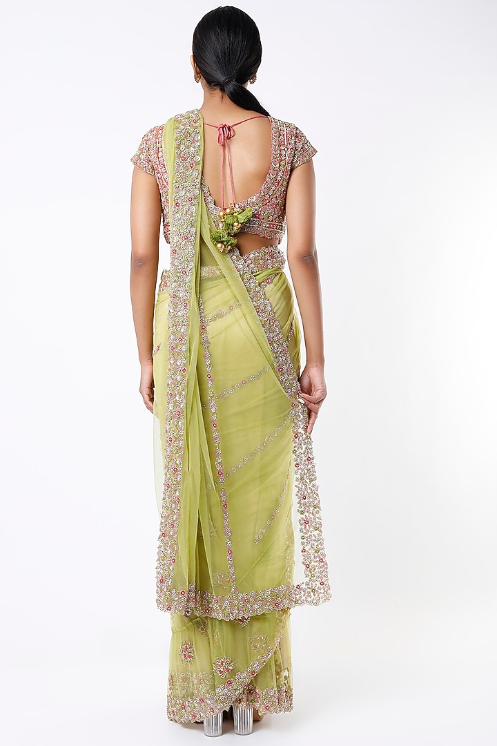 Lime Green Embroidered Wedding Saree Set by Peppermint Diva at Pernia's Pop Up Shop
