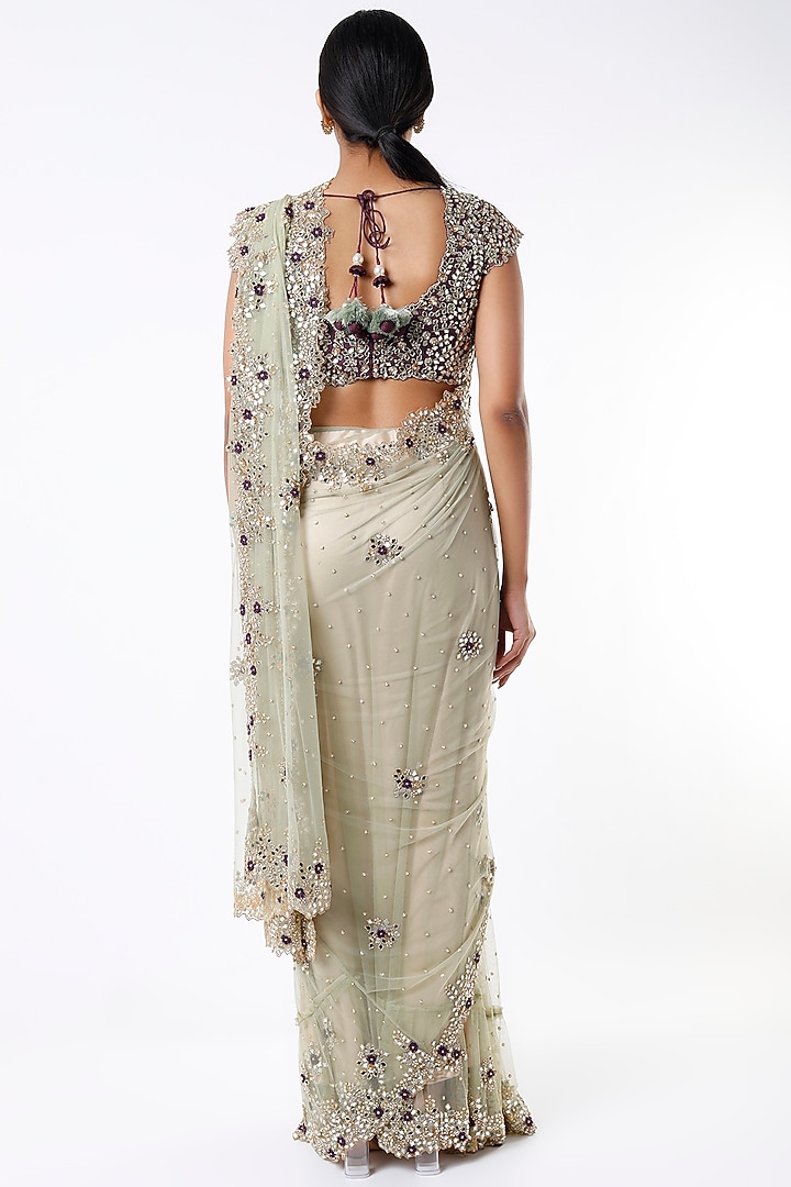 Mint Green Embroidered Wedding Saree Set by Peppermint Diva at Pernia's Pop Up Shop