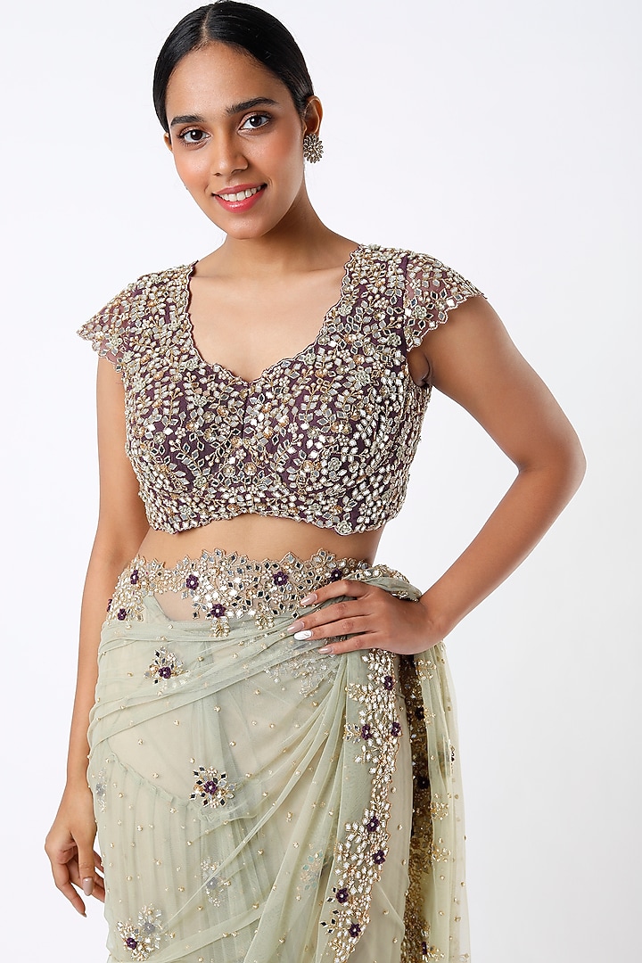 Mint Green Embroidered Wedding Saree Set by Peppermint Diva at Pernia's Pop Up Shop