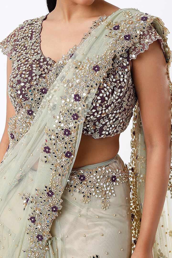 Mint Green Embroidered Wedding Saree Set by Peppermint Diva at Pernia's Pop Up Shop