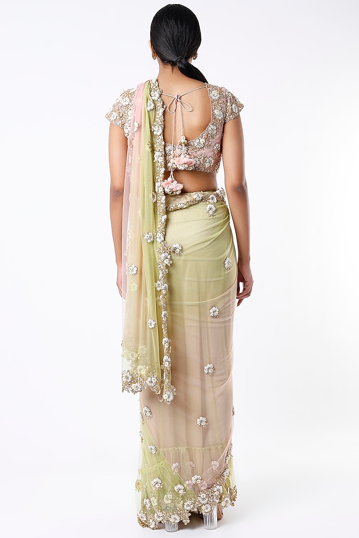 Leaf Green Embroidered Wedding Saree Set by Peppermint Diva at Pernia's Pop Up Shop