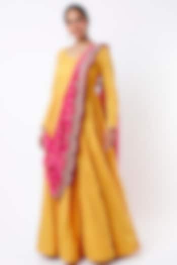 Citrus Yellow Embroidered Anarkali by Peppermint Diva