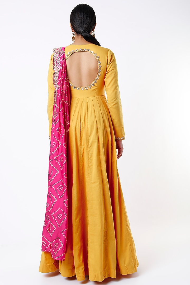 Citrus Yellow Embroidered Party Wear Anarkali by Peppermint Diva at Pernia's Pop Up Shop