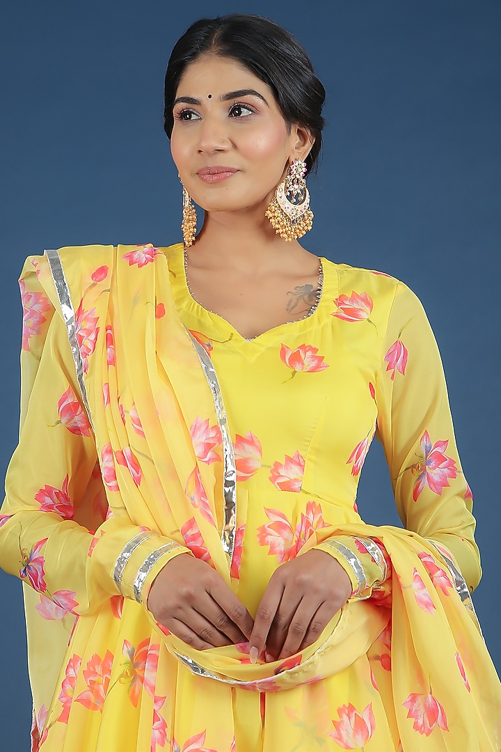 Yellow Organza Anarkali Set by Pomcha Jaipur at Pernia's Pop Up Shop