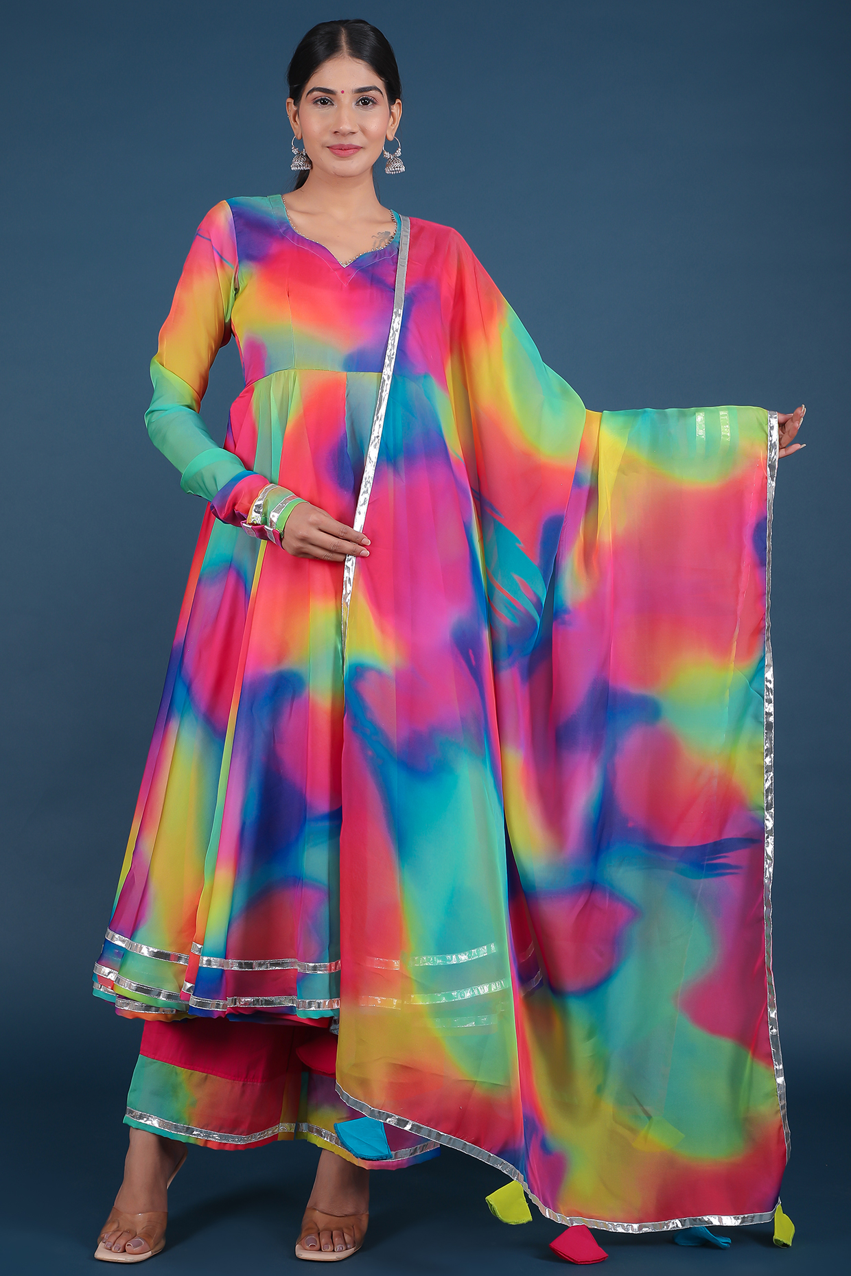 Rainbow Organza Anarkali Set by Pomcha Jaipur at Pernia's Pop Up Shop