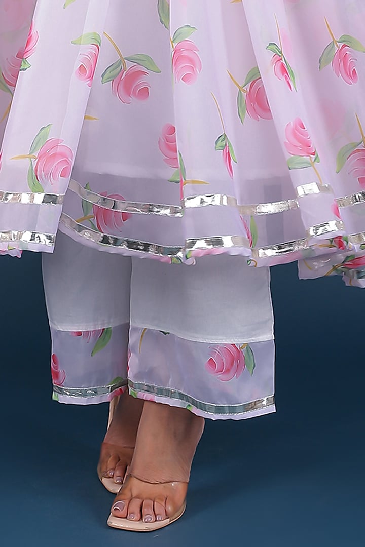 White Organza Printed Anarkali Set by Pomcha Jaipur at Pernia's Pop Up Shop