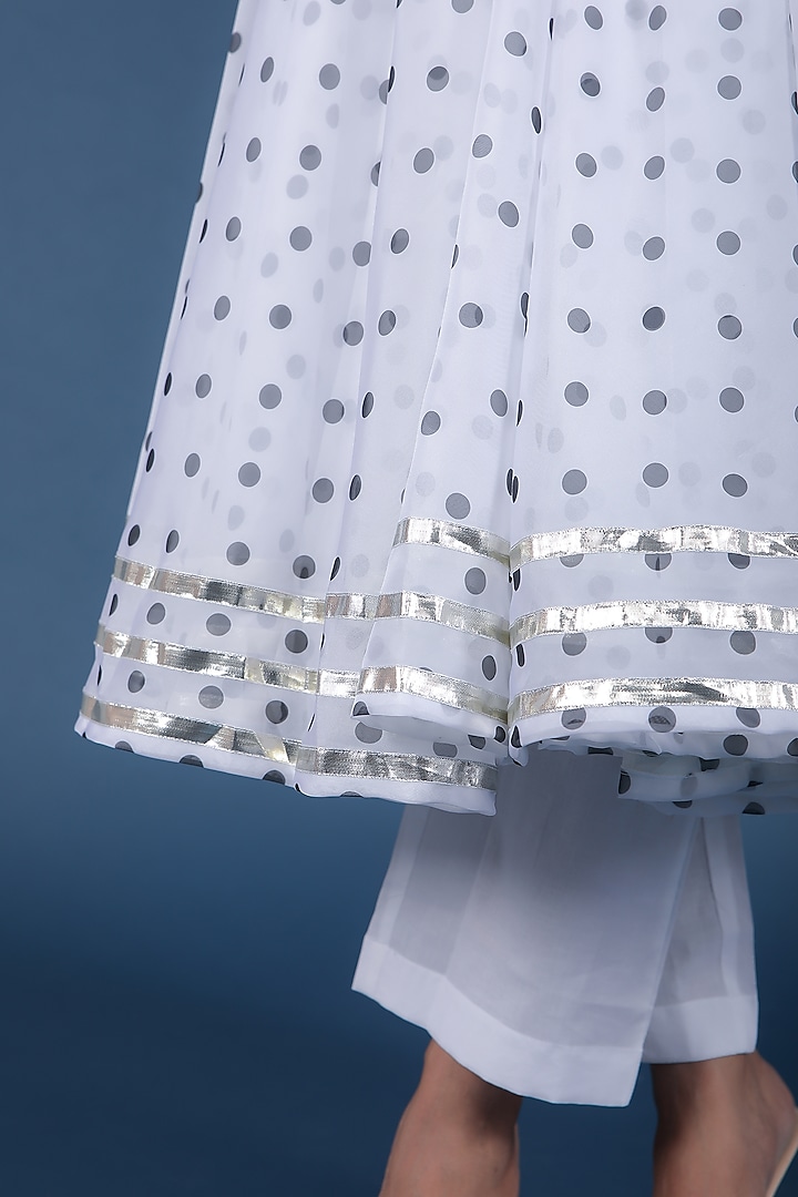 White Organza Polka Dot Printed Anarkali Set by Pomcha Jaipur at Pernia's Pop Up Shop