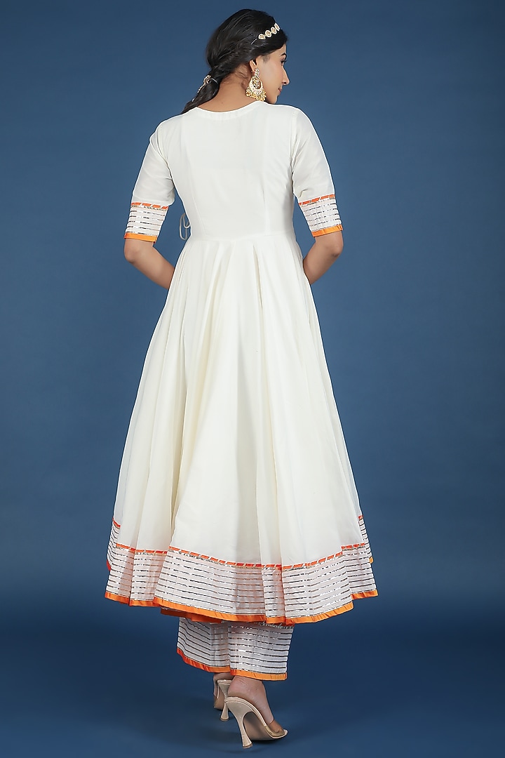 White Cotton Silk Party Wear Anarkali Set by Pomcha Jaipur at Pernia's Pop Up Shop